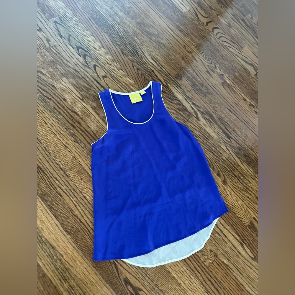 Anthropologie Maeve Silk Top Blue White Colorblock Silk Tank Tunic Sleeveless